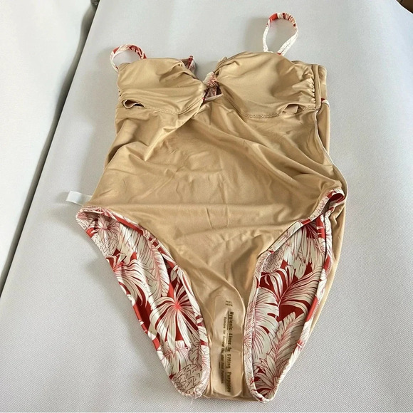 Tie-Front Keyhole Bandeau-Style One-Piece Swimsuit Size XLarge Pineapple Print - Picture 8 of 12